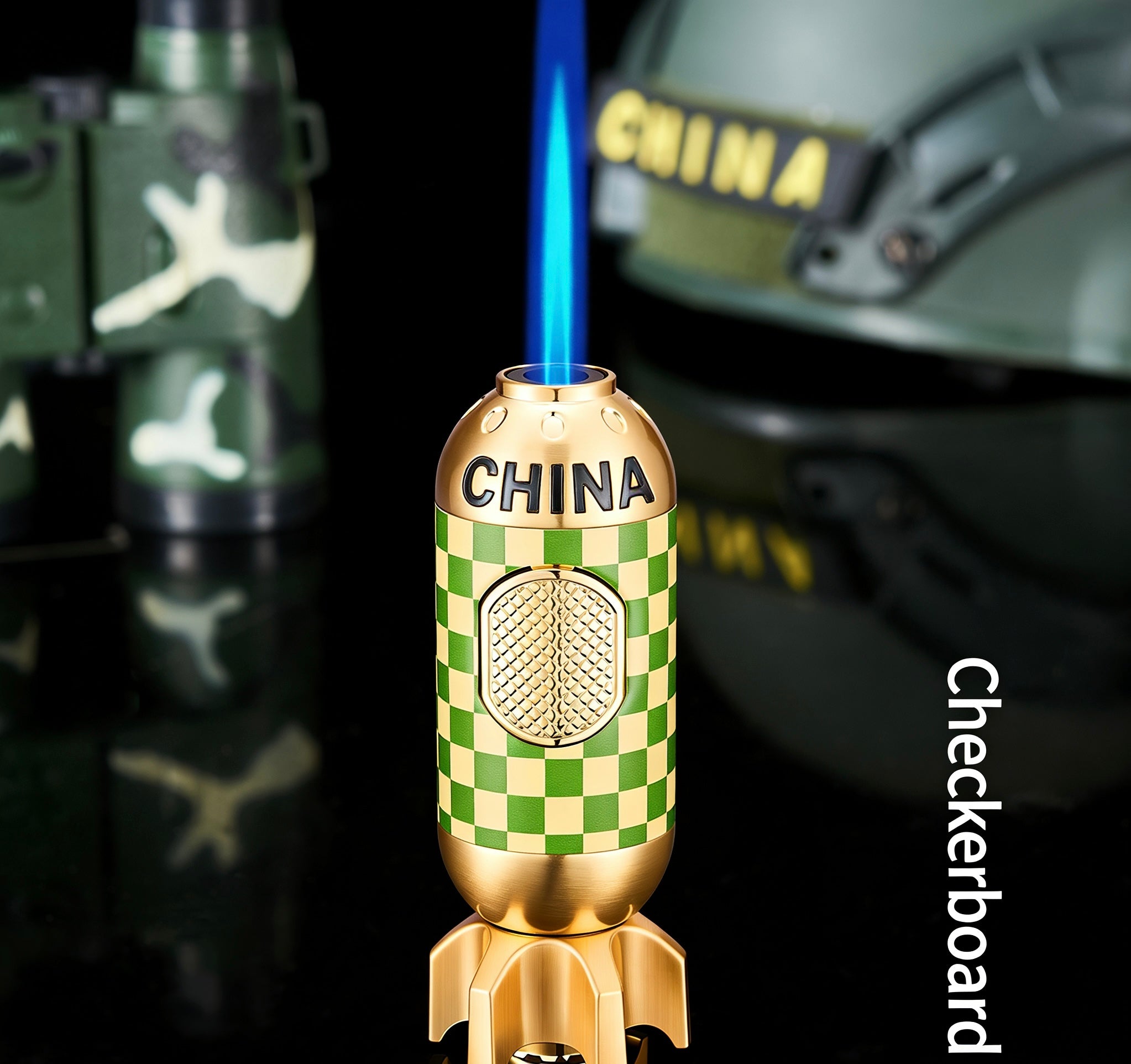ZB-570 Rocket-Style Blue Flame Torch Lighter – Checkerboard Edition
