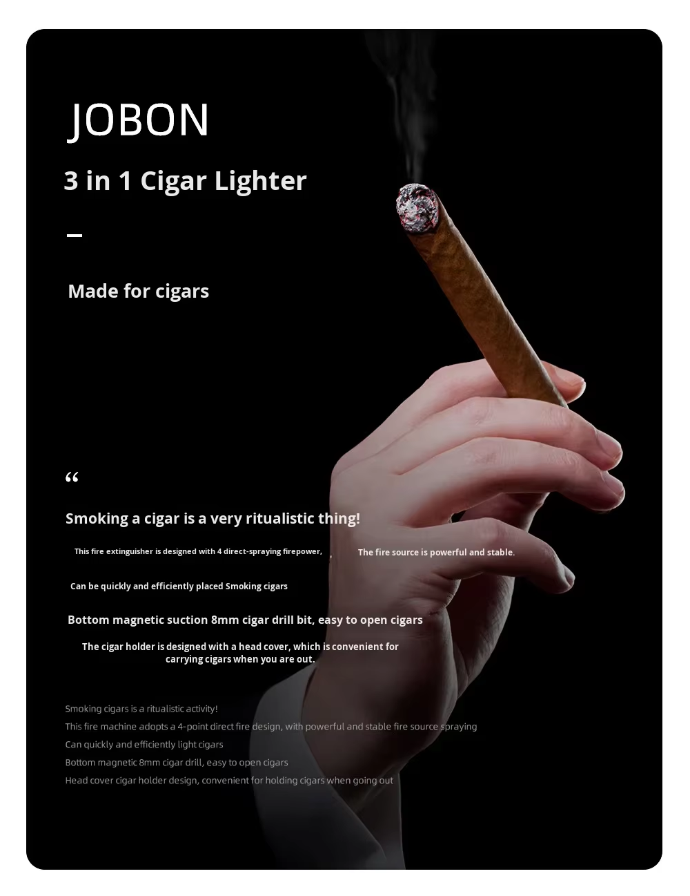 ZB-331Multifunctional metal cigar lighter with blue flame, four-direction direct spray, windproof design, transparent chamber, gift box.(NO.gas)