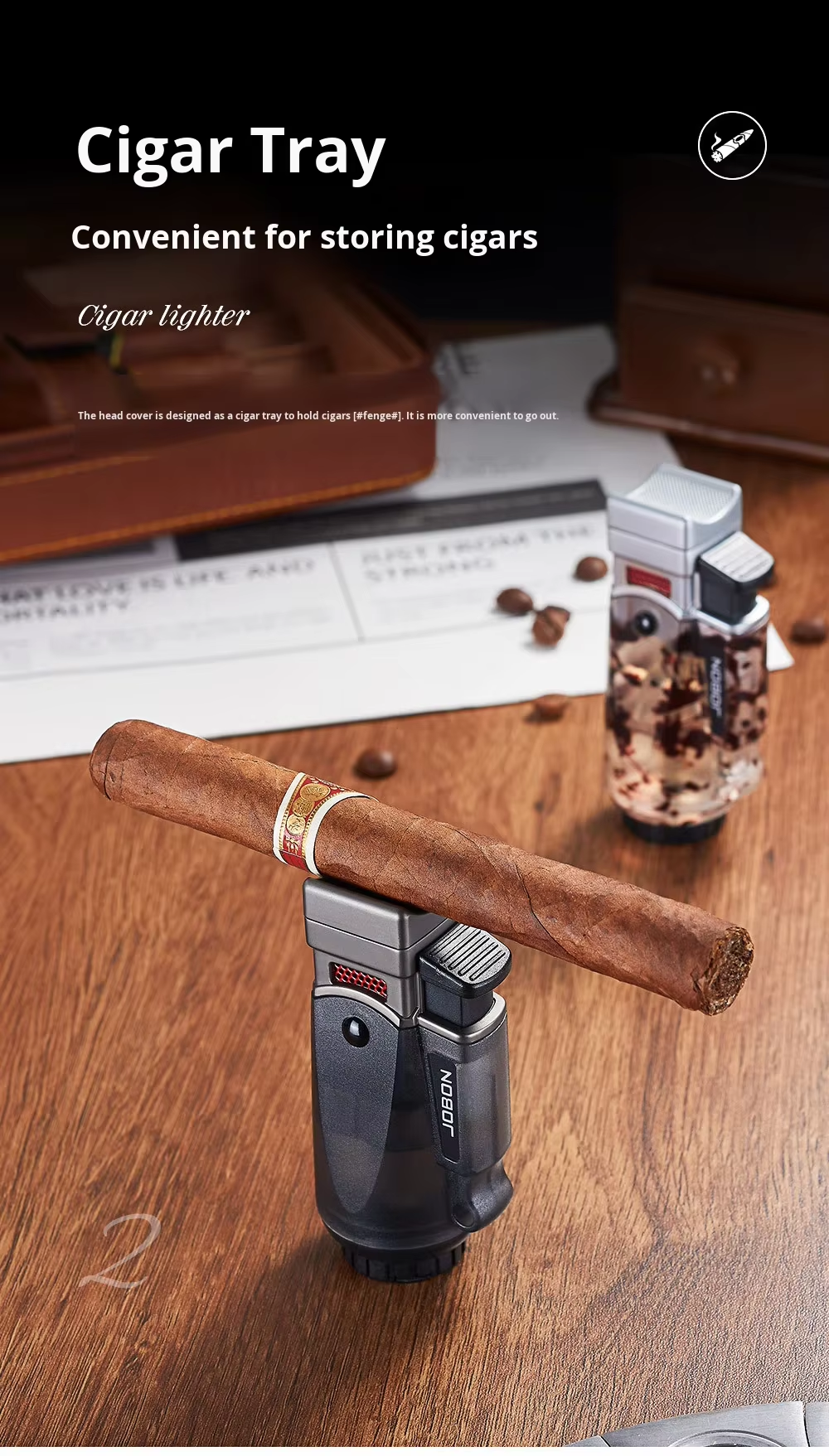 ZB-331Multifunctional metal cigar lighter with blue flame, four-direction direct spray, windproof design, transparent chamber, gift box.(NO.gas)
