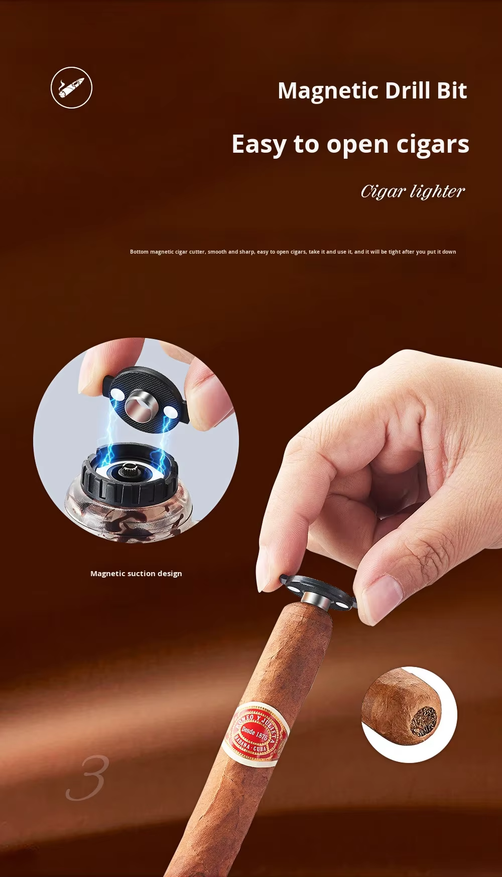 ZB-331Multifunctional metal cigar lighter with blue flame, four-direction direct spray, windproof design, transparent chamber, gift box.(NO.gas)