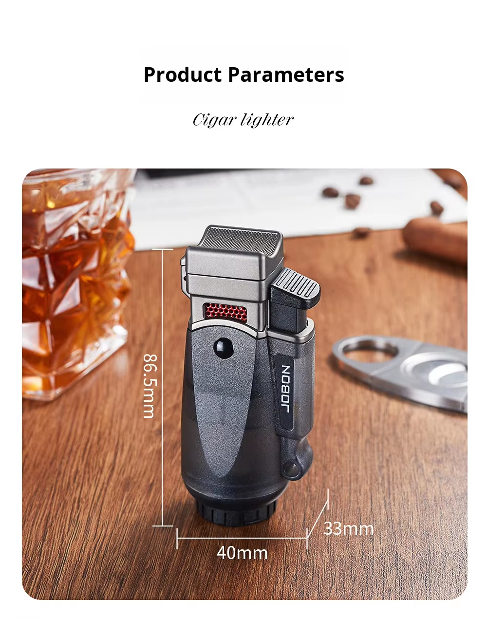 ZB-331Multifunctional metal cigar lighter with blue flame, four-direction direct spray, windproof design, transparent chamber, gift box.(NO.gas)