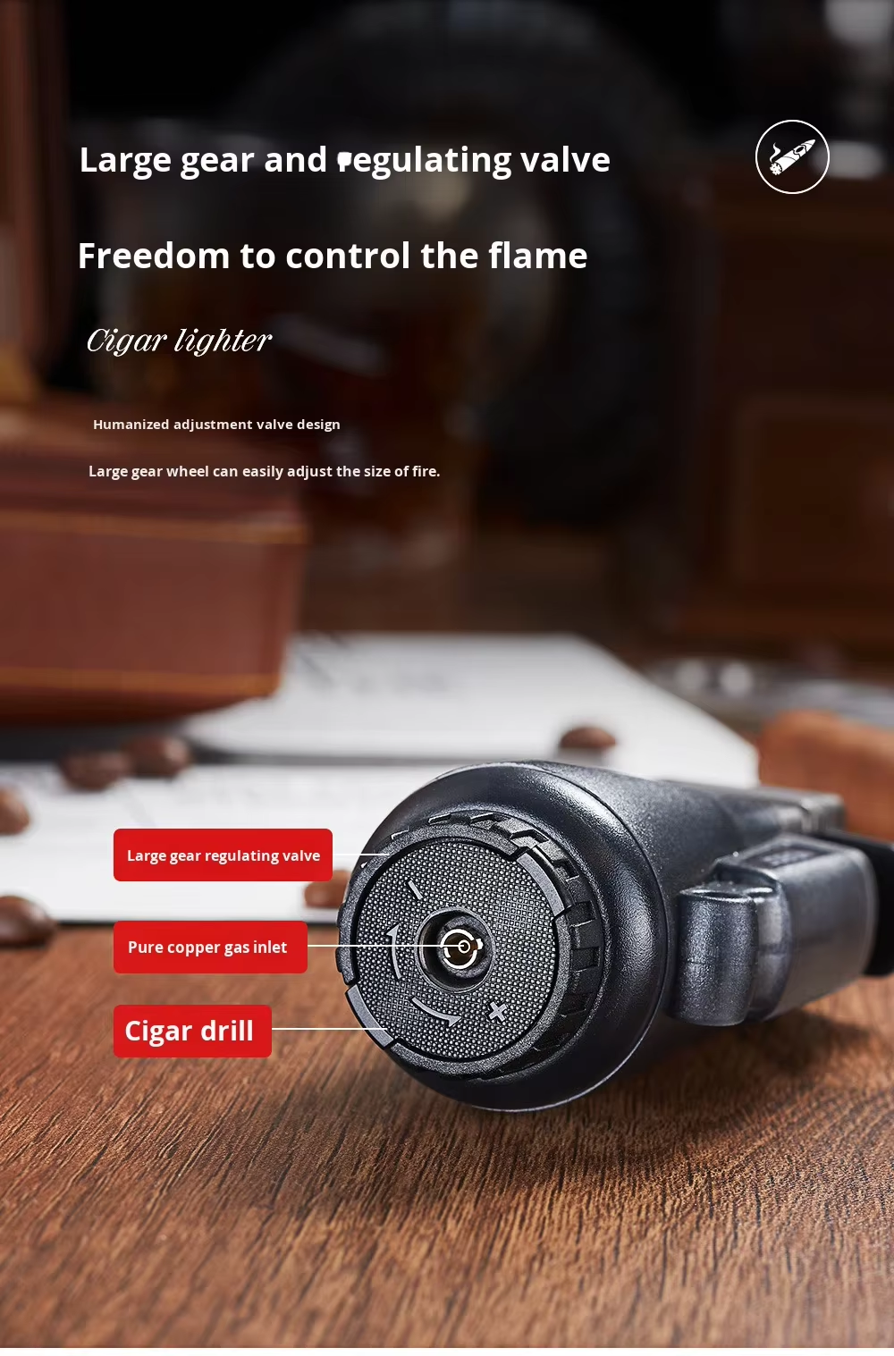 ZB-331Multifunctional metal cigar lighter with blue flame, four-direction direct spray, windproof design, transparent chamber, gift box.(NO.gas)