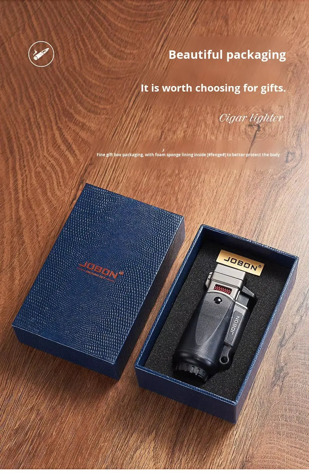 ZB-331Multifunctional metal cigar lighter with blue flame, four-direction direct spray, windproof design, transparent chamber, gift box.(NO.gas)