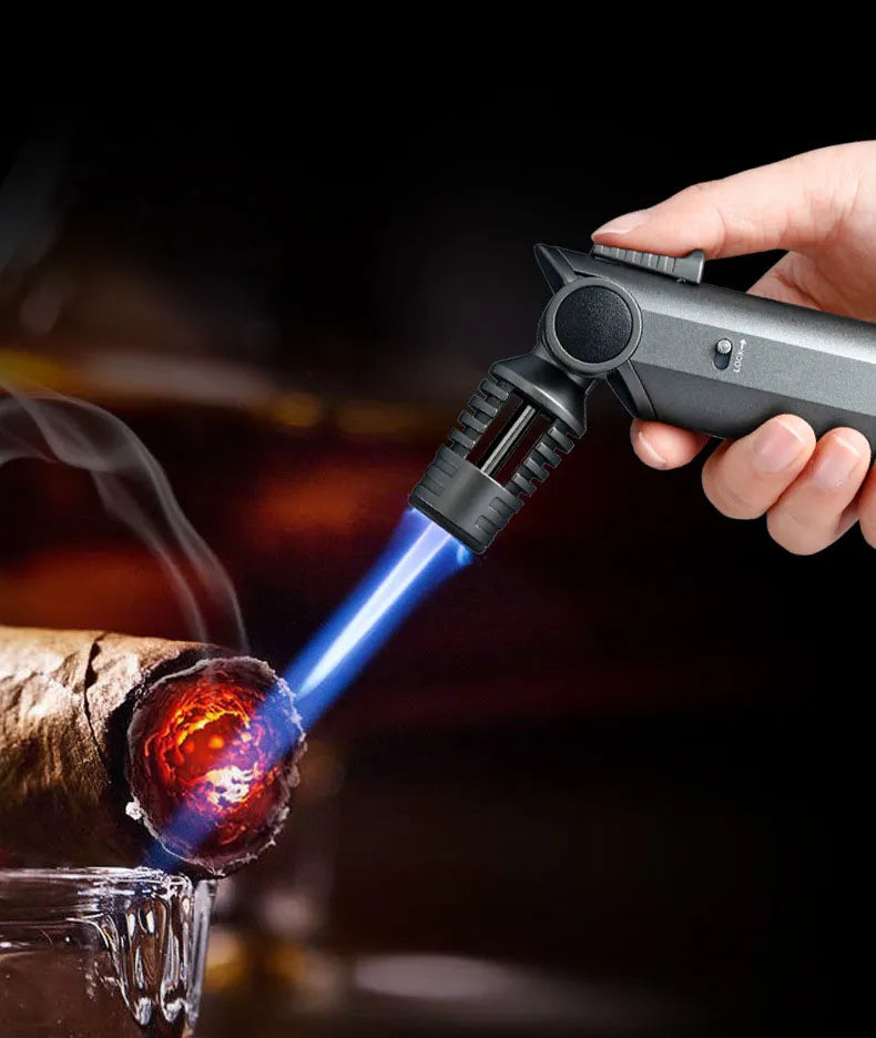 ZB-333 New type of wind-proof inflatable multi-functional rotatable barbecue torch with blue flame gun, cigar flashlight and lighter.(NO.gas)