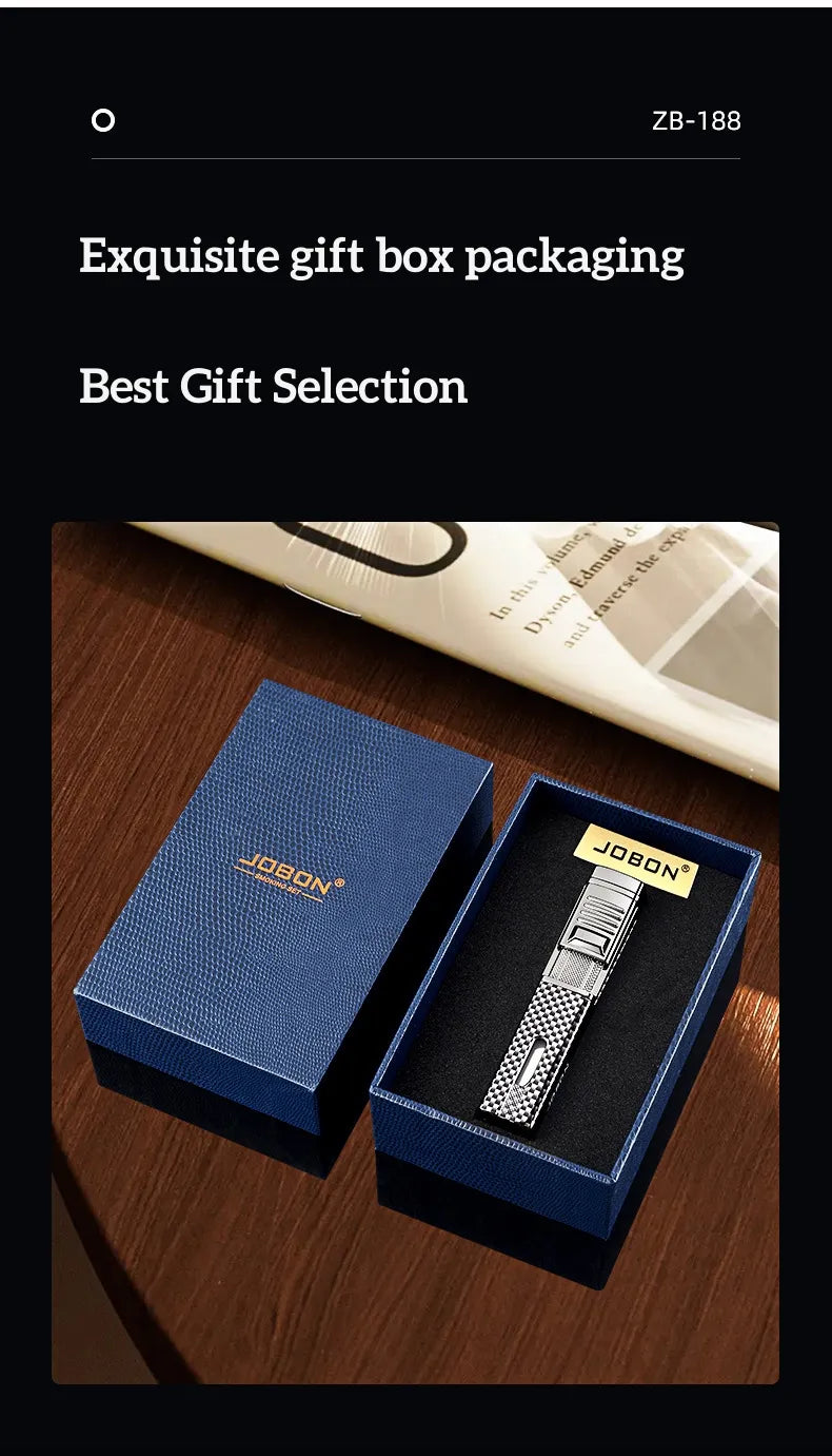 zb-188 High-end blue flame cigar lighter, windproof, metal, refillable, durable gas lighter(NO.gas)