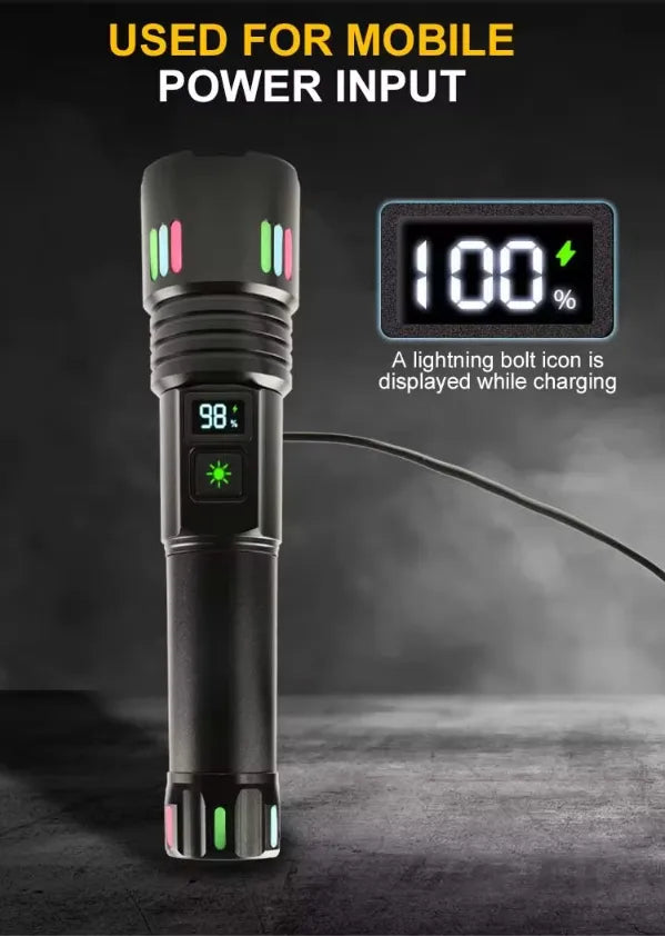 W-509Super-bright zoom flashlight with powerful zoom function, tactical white laser, rechargeable, LED flashlight, with power indicator