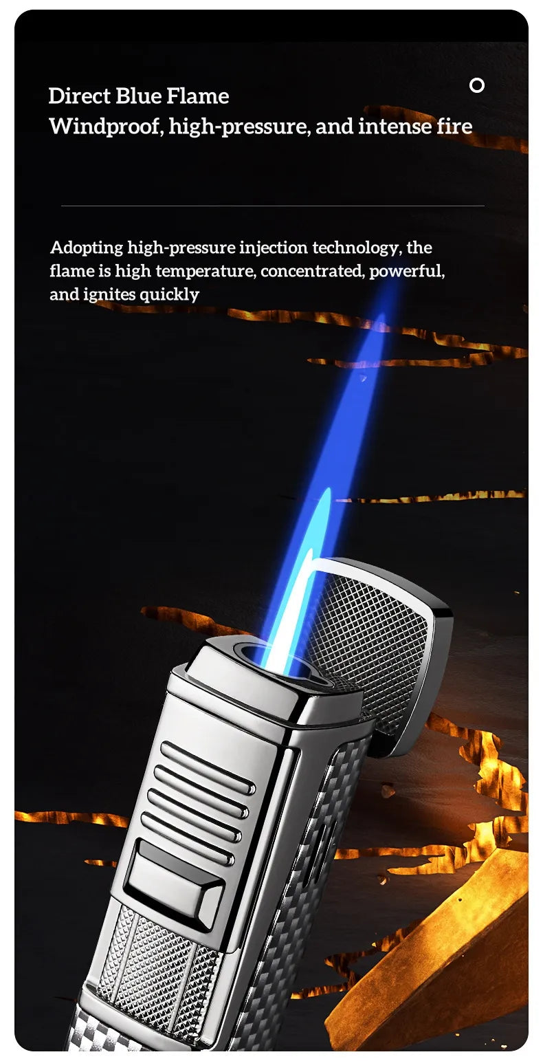 zb-188 High-end blue flame cigar lighter, windproof, metal, refillable, durable gas lighter(NO.gas)