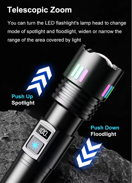 W-509Super-bright zoom flashlight with powerful zoom function, tactical white laser, rechargeable, LED flashlight, with power indicator